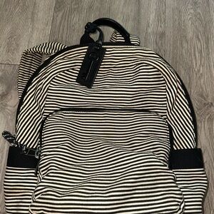 Fossil Black Ivory Striped Canvas Cotton Medium Size Backpack
